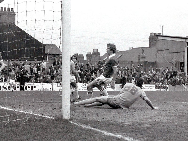 Ernie Moss in action for Mansfield against Chesterfield in April 1977. Stags took the honours with a 2-1 win in front of 11,905 fans.