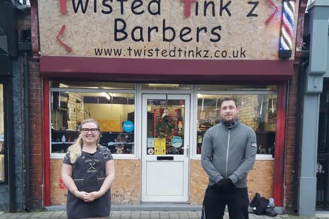 Ewa Tinklin at Twisted Tinkz Barbers with Dale Grounds