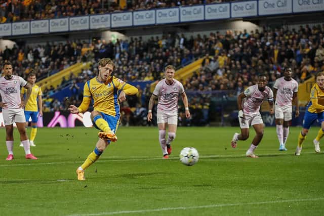 Will Swan puts Stags ahead during the Carabao Cup 3rd round match against Peterborough United FC at the One Call Stadium, 26 Sept 2023  
Photo credit : Chris & Jeanette Holloway / The Bigger Picture.media