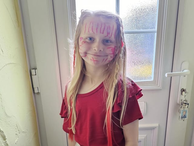 Sadie, who is 7 years old, decided to give herself a makeover just before the start of school.