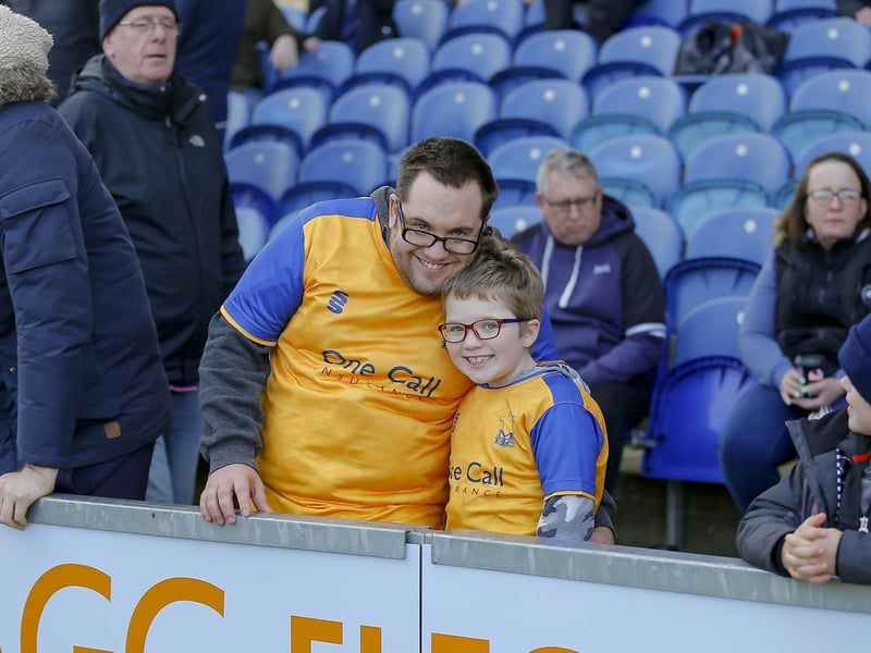 Mansfield Town fans ahead of kick-off against Rochdale on 10 April 2023.