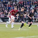 Danny Rose puts Stags ahead at Sixfields last weekend, picture by Chris Holloway.