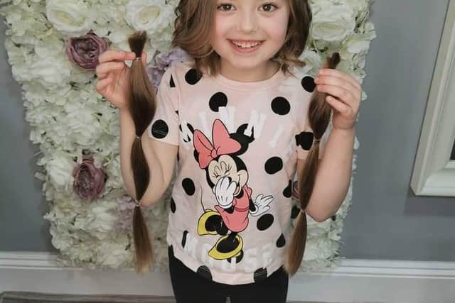 Willow Jessica Pjillips aged five from Sutton who has cut her hair for the Little Princess Trust