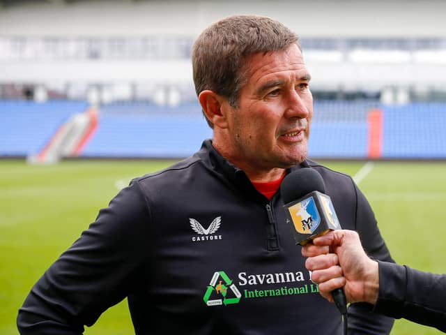 NIgel Clough speaks after the Pre Season match against Oldham Athletic AFC at the Boundary Park, 29 July 2023 
Photo Chris & Jeanette Holloway / The Bigger Picture.media