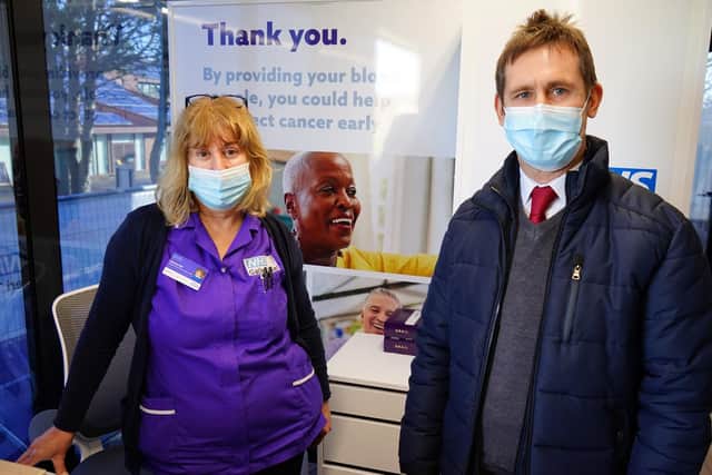 Sally-Ann Bell team lead talks to Mayor of Mansfield Andy Abrahams.