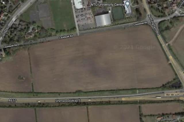 The green field site between Cauldwell Road and Sherwood Way South which is earmarked for a 235 house development.