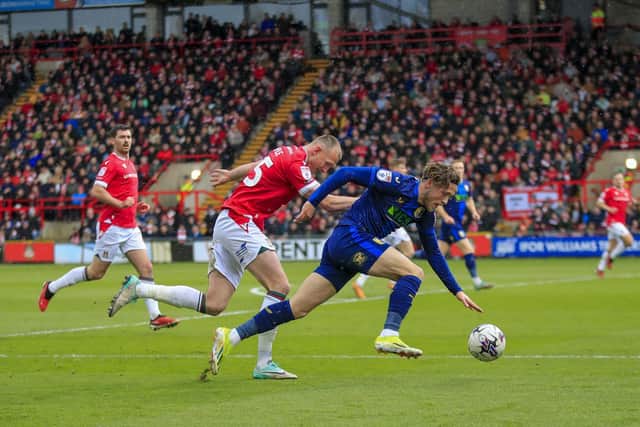 Will Swan in action during the Sky Bet League 2 match against Wrexham AFC at the STōK Cae Ras, 29 Mar 2024Photo credit : Chris & Jeanette Holloway / The Bigger Picture.media