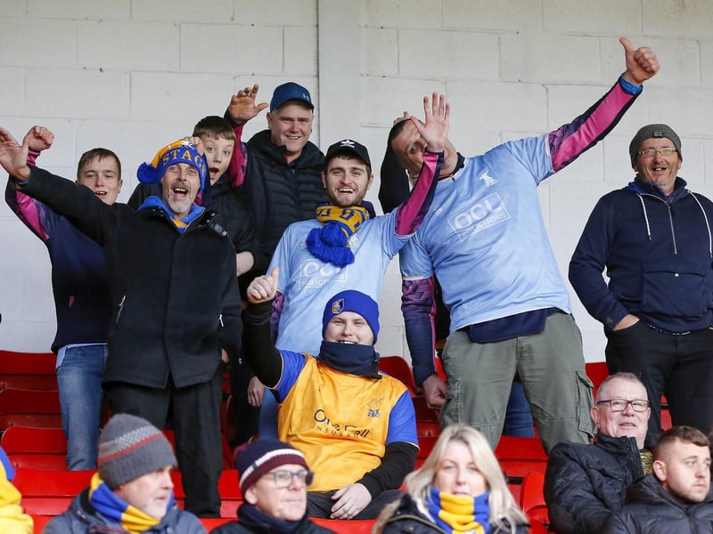 Stags fans watch the Sky Bet League 2 match against Walsall FC at the Bank's Stadium.