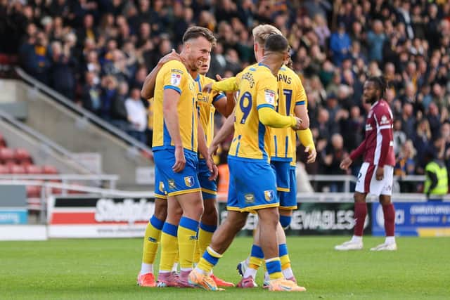 Rhys Oates scores during the Sky Bet League 1 match against Northampton Town FC at Sixfields Stadium , 08 Nov 2025, Photo credit Chris & Jeanette Holloway / The Bigger Picture.media