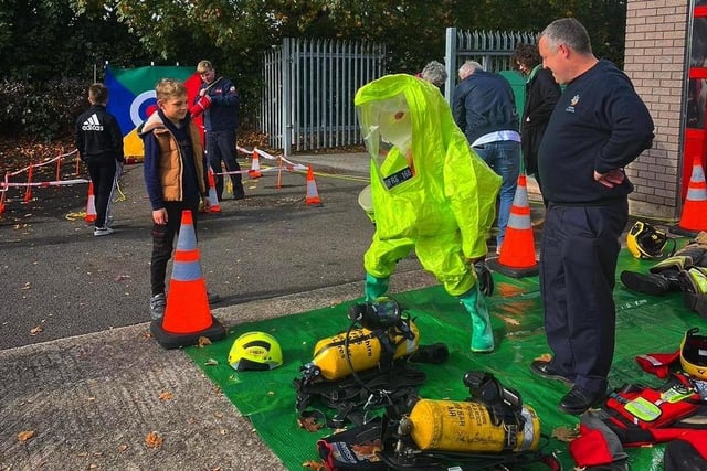 A hazmat suit was among the firefighting equipment on display.