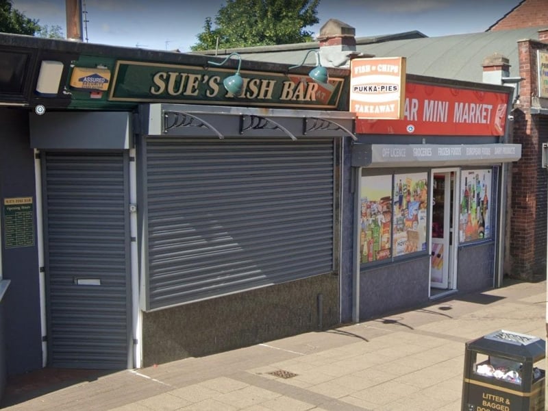 Sues Fish Bar on Skerry Hill, Mansfield. Last inspected on December 13, 2022.