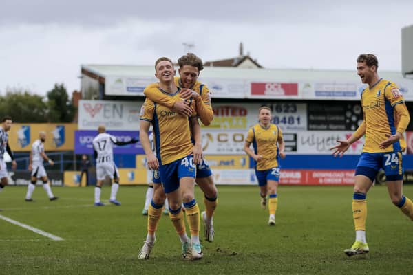 Davis Keillor-Dunn celebrates his first half goal against Notts County in February. Photo by Chris & Jeanette Holloway/The Bigger Picture.media