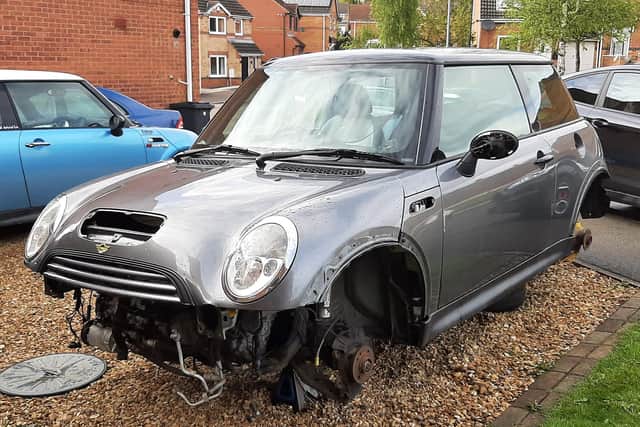 The old Mini R53 Cooper S that Chris and his pals are stripping down and rebuilding.