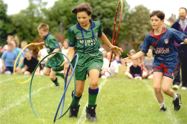 These Whitburn Junior School students were taking part in their annual sports day in June 1995.