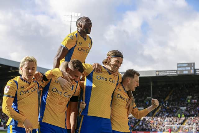 Stags celebrate a goal during the Sky Bet League 2 match against Notts County 
Photo Chris & Jeanette Holloway / The Bigger Picture.media