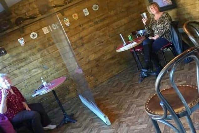 Resident Shirley Ward meets up with daughter Sue Wise  at the pub pod