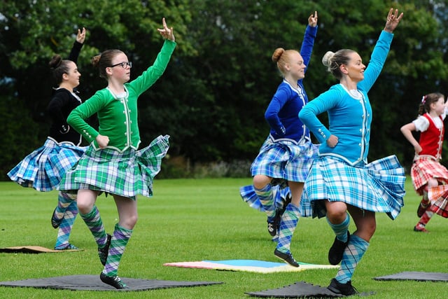 Members of Jenkins School of Highland Dancing took part in a mass fling