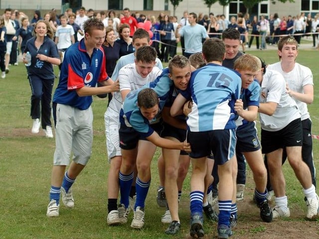 Pupils at Manor School took part in a Sports Relief Mile in 2006, while a group of boys decided to rugby tackle each other around the course.