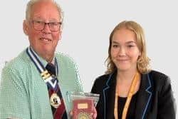 Year 10 student Aalissa Brown receives her award from Warsop Men's Probus Club president James Bradley. Picture: Warsop Men's Probus Club
