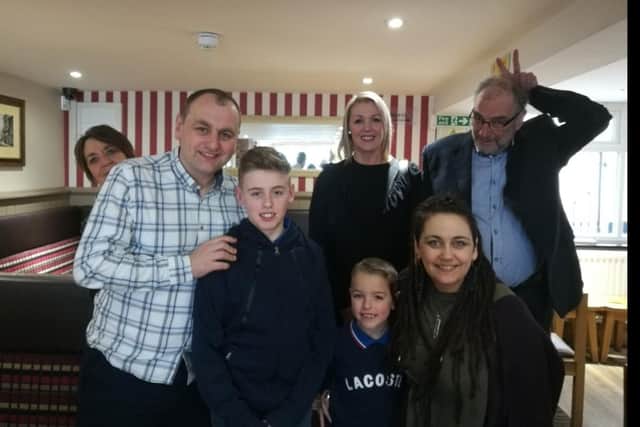 Danny was a real family man, pictured here with his son Reece, daughter-in-law Jo, grandsons Josh and Fin, wife Maggie and daughter Lindsey.