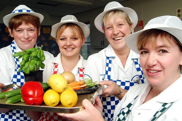 School cooks from left, Alison Rodgers, Jenny Warnes, Christine Foley and Bonnie Pollard prepared to battle in the heats of 'School Chef of the Year' at Manor School, Mansfield Woodhouse, back in 2007.