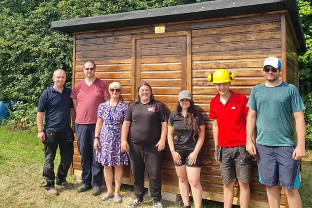 Vision West Nottinghamshire College bench joinery students and work placement team have created a shed for the Ashfield Voluntary Action's allotment and Mansfield Building Society provided the funding.