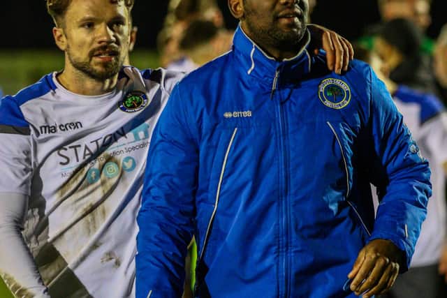 Robson Doolan and Craig Westcarr, of Sherwood Colliery, following a remarkable 2-0 win