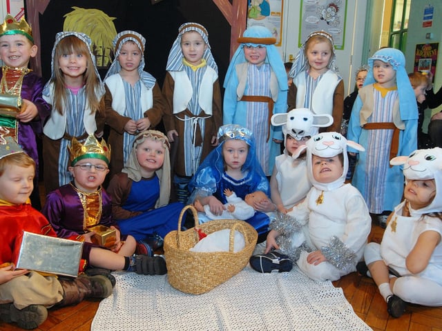 Cast members from the Orchard Primary School pictured during dress rehearsal of their Christmas nativity play called 'A very special night'.