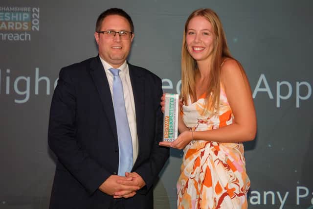 Higher or Degree Apprentice winner Bethany Pass with Robin Webber Jones from Univesity of Derby