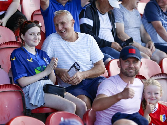 Mansfield fans at the Sky Bet League 2 match against Grimsby Town at Blundell Park, 19 August 2023.
Photo credit should read : Chris & Jeanette Holloway / The Bigger Picture.media