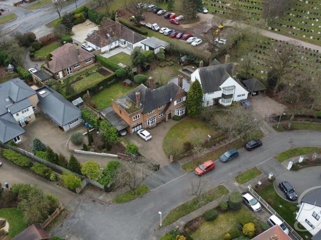 We close our gallery with a couple of drone shots from the sky. This one gives an excellent overview of the Forest Hill property and shows how it fits in with the surrounding landscape.