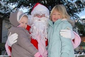 Santa brought the snow with him to Farnfields White Post Farm where he met Ashlie Biggin (4) and Lucy Garthwaite (4) in December 2010.