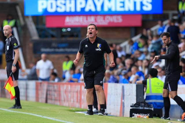 Mansfield Town manager Nigel Clough during the Sky Bet League One match against Peterborough Utd FC at Weston Homes Stadium, 22 August 2026, Photo credit Chris & Jeanette Holloway / The Bigger Picture.media