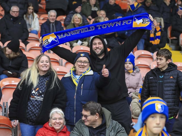 Mansfield fans during the Sky Bet League 1 match against Blackpool FC at the Bloomfield Road Stadium, 15 Feb 2025
Photo credit Chris Holloway / The Bigger Picture.media : Mansfield Town ended a run of seven straight defeats with a draw at Blackpool.