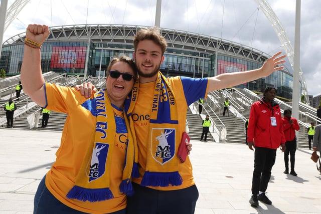 Mansfield Town fans soak up the Wembley atmosphere.