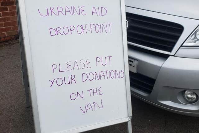 The sign at the Pavilion Pub Ukraine appeal - held every Sunday 12- 2pm.