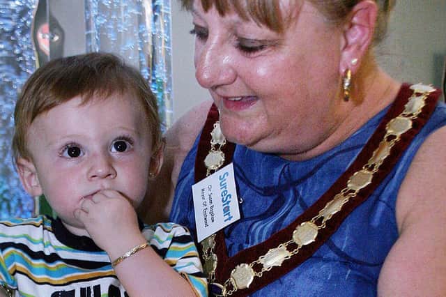 2006: At the opening of Eastwood's Surestart building are Lewis Attrill (aged just nine months) and Mayor of Eastwood Susan Bagshaw.