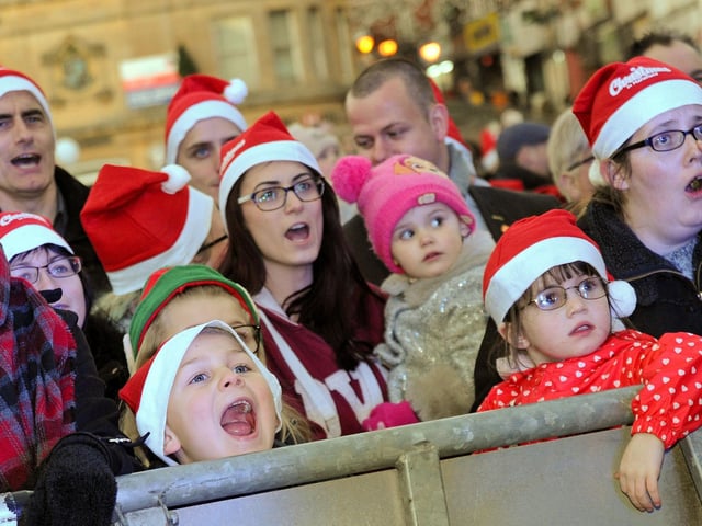 Mansfield Christmas lights switch on 2018.             The crowd join in the fun with the pantomime cast.
