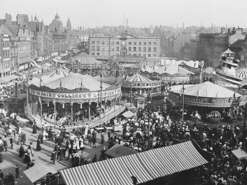 Looking down on the fair in Market Place in 1908.