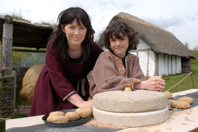 Bread making at Bede's World  in 2012 with volunteer Lesley Heslop, from South Shields and her son, Jamie in the picture.
.