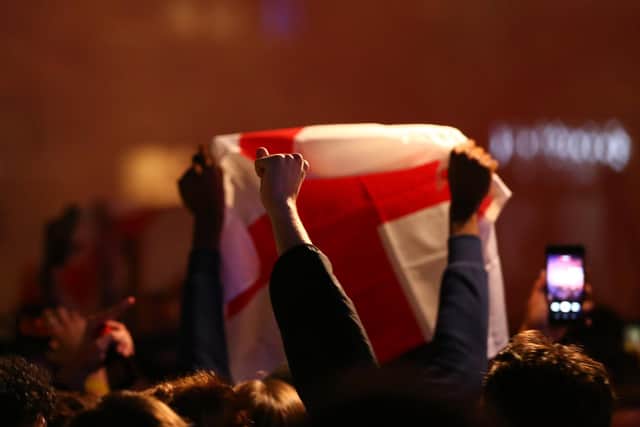 England fans celebrate winning the UEFA Euro 2020 quarter final between Ukraine and England. Photo by Hollie Adams/Getty Images.