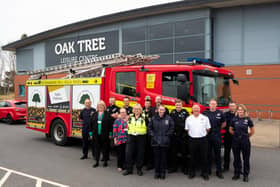 Nottinghamshire Fire and Rescue Service (NFRS) staff joined Mansfield District Council and Nottinghamshire Police at Oak Tree Leisure Centre, for the formal unveiling of the fire engine.