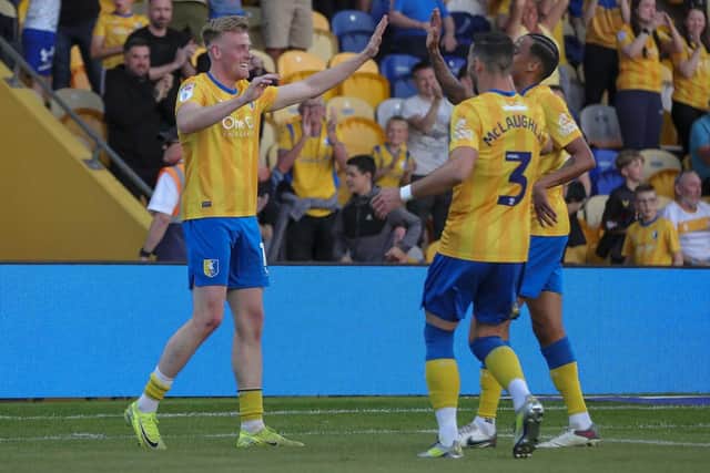 Will Evans scores during the Sky Bet League 1 match against Peterborough Utd FC at the One Call Stadium, 30 April 2025, Photo credit Chris & Jeanette Holloway / The Bigger Picture.media