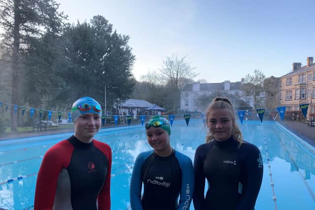 Nova Centurion swimmers Rebecca Darrington, Ruby Maiden and Freya Gibbons at the Matlock Bath pool.