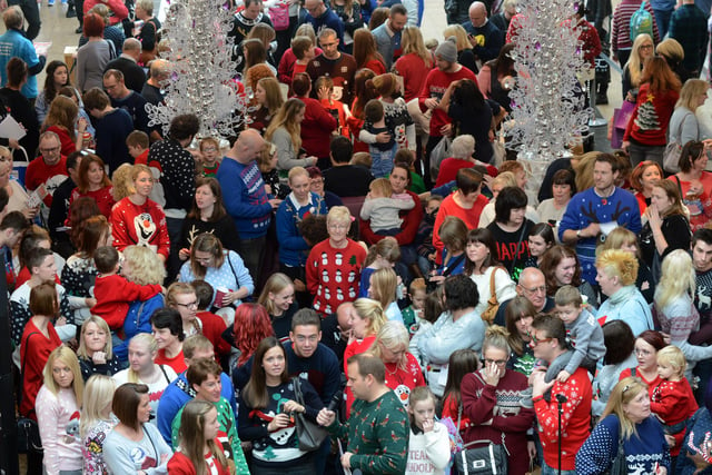 A jumpathon event took place at Meadowhall shopping centre in an attempt to break the Guiness world record for the number of people wearing Christmas jumpers in the same place back in 2014