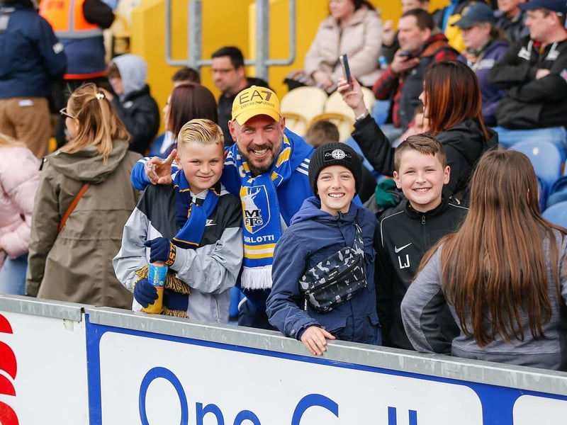 Mansfield Town fans ahead of the win over Stevenage on 22 April 2023.