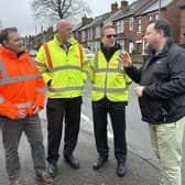 Ashfield Council leader Coun Jason Zadrozny meeting with county council highways managers on Diamond Avenue. Photo: Submitted