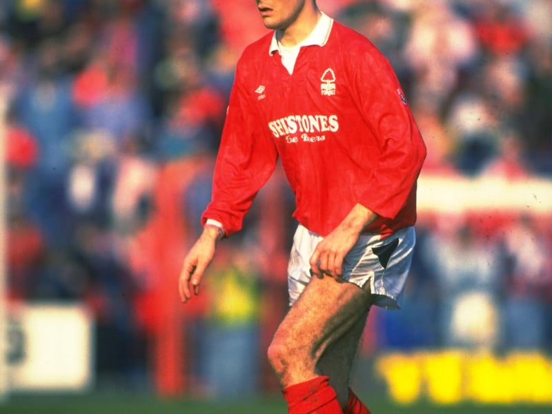 Nigel Clough is pictured looking to pick out a man during his Nottingham Forest's 3-1 defeat to Wimbledon at Selshurt Park 1990.