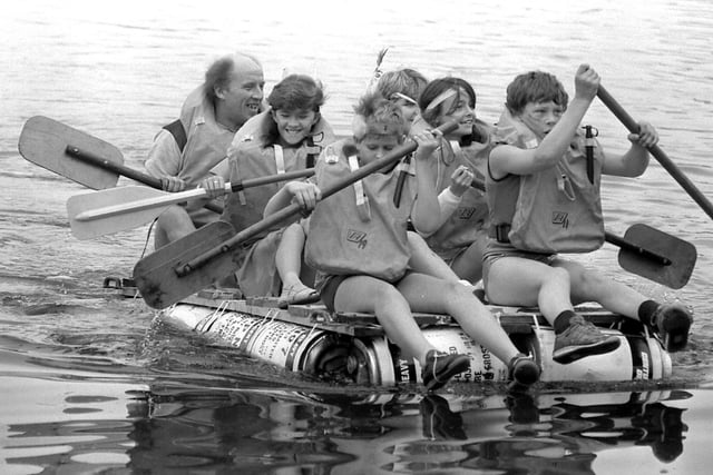 A group of sailors improvise on King's Mill Reservoir in 1986.
