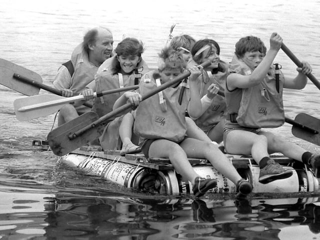 A group of sailors improvise on King's Mill Reservoir in 1986.